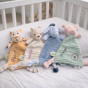 Winnie the Pooh Baby Comfort Blanket / Embroidered Personalised Name / Eeyore, Piglet & Tigger / New Baby Comforter