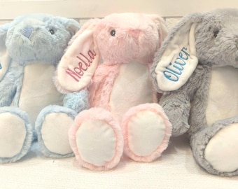 Personalised New Baby Soft Toy - Bunny Rabbit with Embroidered Name - Easter Gift - 30cm