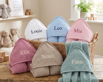 Personalised Hooded Baby Towel / Cotton Baby Bath Towel with Hood / Embroidered Name Design / Baby Shower Gift Ideas