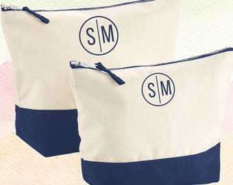 Personalised Cotton Canvas Wash Bag with Initials / Bridesmaid Gift / Makeup Bag Essentials