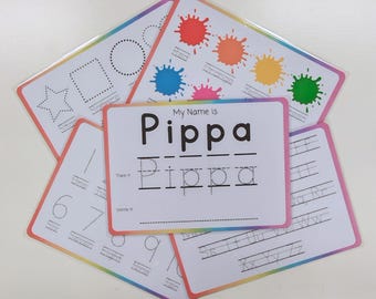 Name Tracing Worksheet - Handwriting Sheet Set of 5 - Nursery Early Years Learning - Learn to Write Letters, Numbers, Shapes, Colour
