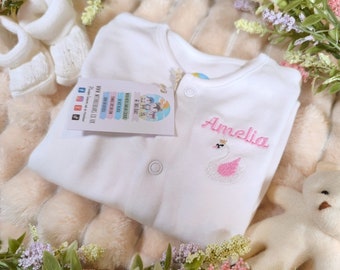 Personalised Sleepsuit for Girls / Embroidered Babygrow / New Baby Gift / Little Princess / Baby Announcement Idea / Swan Lake / Baby Shower