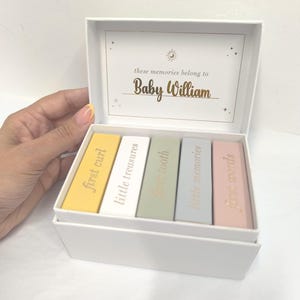 Newborn Memory Matchbox Set / Personalised Baby Keepsake Box / First Tooth Curl Words / Baby Shower Gift Ideas