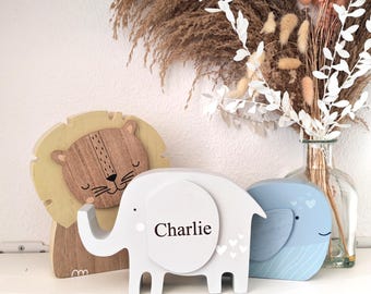 Personalised Wooden Money Box - Kids Piggy Bank with Name - Pocket Money Gift Box - Lion, Elephant or Whale Designs