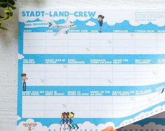 Spiel Stadt Land Crew - Das Original, Spieleblock, 50 Blatt, DIN A4 zum abreißen, Geschenk für Vielflieger, Reisespiel, Gesellschaftsspiel