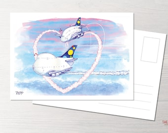 Postkarte Love, Liebeskarte mit POTS, Princess of the Skies, Flugzeug, Airbus, Boeing