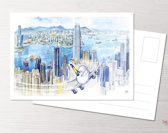 Postkarte Hongkong, Around the world, Grußkarte, Travel around the world, Flugzeug, Plane, POTS, Princess of the Skies