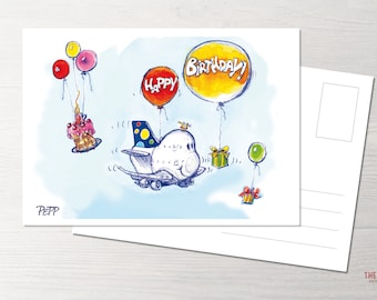 Postkarte Happy Birthday, Geburtstagskarte, Geburtstag, Geburtstagskind, Alles Gute zum Geburtstag, POTS, Princess of the Skies, Flugzeug