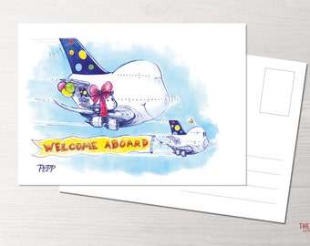 Postkarte Welcome aboard, Herzlich Willkommen, Willkommen an Bord, POTS, Princess of the Skies, Flugzeug