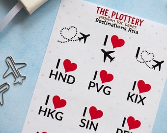 Aviation Sticker Sheet - Asien, IATA Airport Codes, Avgeek, Aufkleber, Aircrew, Flugzeug, Airplane, Vielflieger