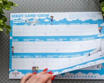 Spiel Stadt Land Crew - Das Original, Spieleblock mit 50 Blatt in DIN A4 zum abreißen, Reisespiel für Vielflieger, Gesellschaftsspiel