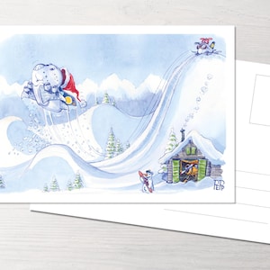 Postkarte Spass im Schnee, Weltenbummler, Flugzeug, Plane, POTS, Princess of the Skies, Flugzeug