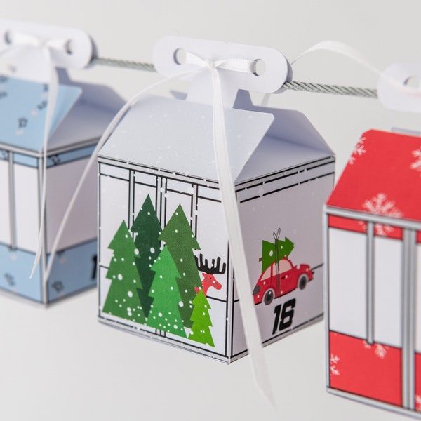 Adventskalender Seilbahn, Gondeln, nordische Weihnachten, Adventskalender Kinder, Adventskalender basteln