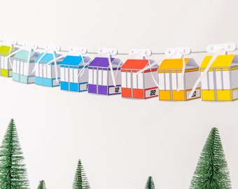 Adventskalender Seilbahn, farbige Gondeln, Adventskalender Kinder, zum selber basteln aus Papier