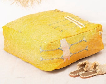 Cactus Silk Pouf -  Moroccan Pouf - Floor Pillow -   - Square Pouf -  Kilim Pouf -Moroccan Floor Cushion No.106