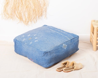 Cactus Silk Pouf -  Moroccan Pouf - Floor Pillow -   - Square Pouf -  Kilim Pouf -Moroccan Floor Cushion No.110