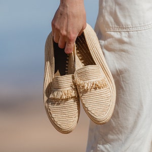 Natural Raffia Loafers / Raffia Moccasins / Raffia Shoes / Moroccan Fringed Shoes / Raffia Sandals / Flat Sandals / Boho Shoes image 4