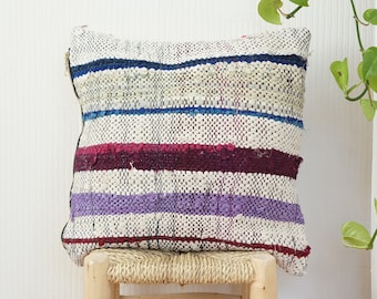 0ne-of-a-kind Moroccan Pillow, Throw Pillow, Colorful Pillow, Recycled Cotton Boucherouite, Kilim Pillow