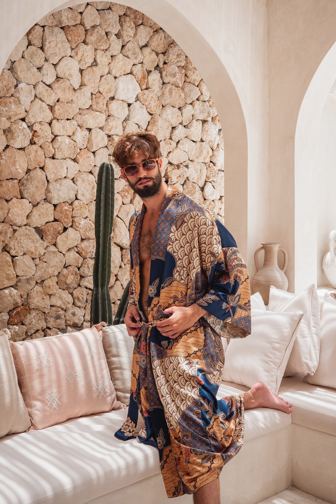 Men's Bali Silk Kimono Robe With Pockets, Long Satin Robe, Oversized ...