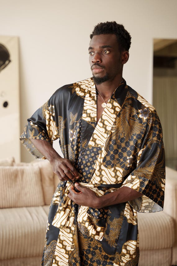 black mens silk dressing gown Jasmisilk Mens Pure Silk Robe In Black L