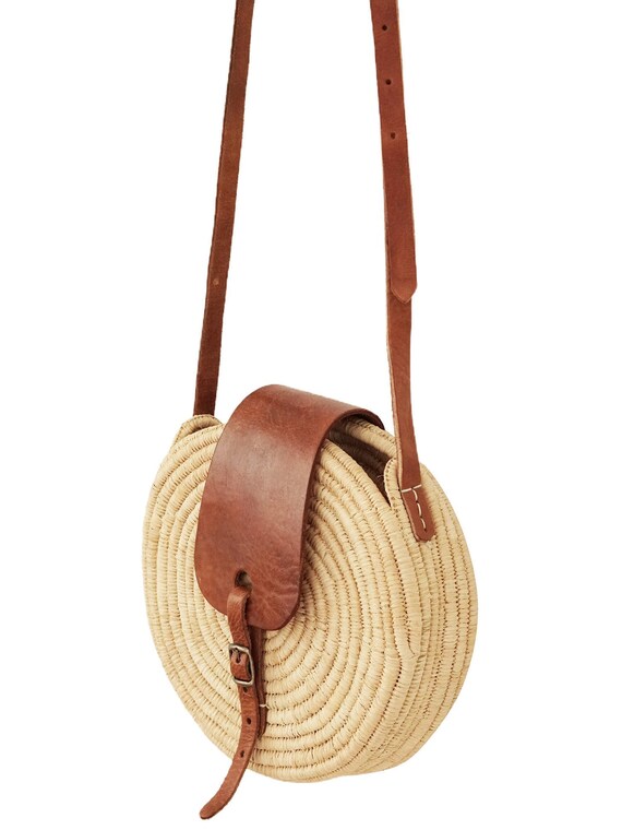 raffia and leather bag