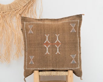 Brown Cactus Silk Pillow / Sabra Pillow / Moroccan Pillow / Boho Throw Pillow / Berber Cushion 19"x19" / No.275