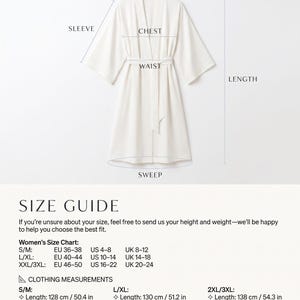 TORÉ women's kimono robe size chart