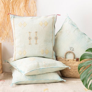 Light Blue Cactus Silk Pillow 19x20 / Sabra Pillow / Moroccan Berber Pillow / Boho Throw Pillow / Boho Cushion / No.241 image 4