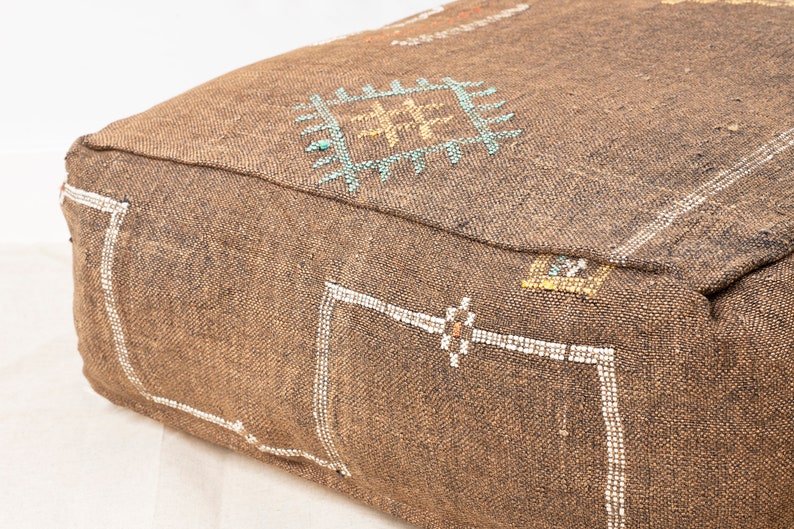 Brown Cactus Silk Pouf Moroccan Pouf Floor Pillow Boho Kilim Pouf Moroccan Floor Cushion No.119 image 5