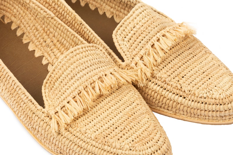 Natural Raffia Loafers / Raffia Moccasins / Raffia Shoes / Moroccan Fringed Shoes / Raffia Sandals / Flat Sandals / Boho Shoes image 6