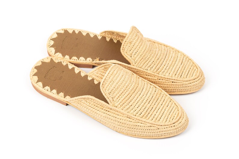 Moroccan Raffia Shoes for Women, Closed Toe Sandals, Handmade Raffia Slide Sandals, Unique Boho Flats, Boho Summer Shoes, Classic Sandals image 5