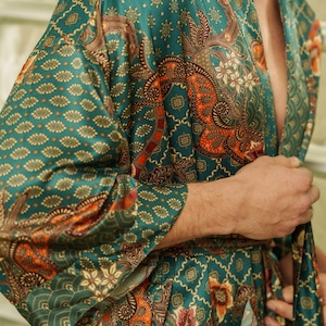 Emerald Green Silk Kimono Robe for Men
