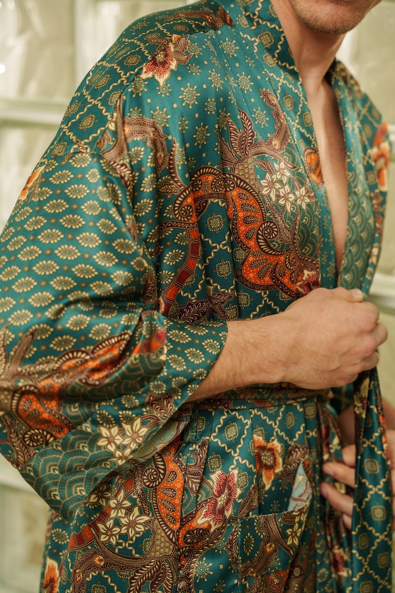 Emerald Green Silk Kimono Robe for Men