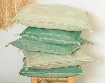 Green Cactus Silk Pillow, Sabra Pillow, Moroccan Pillow, Boho Throw Pillow, Boho Cushion, Berber Cushion