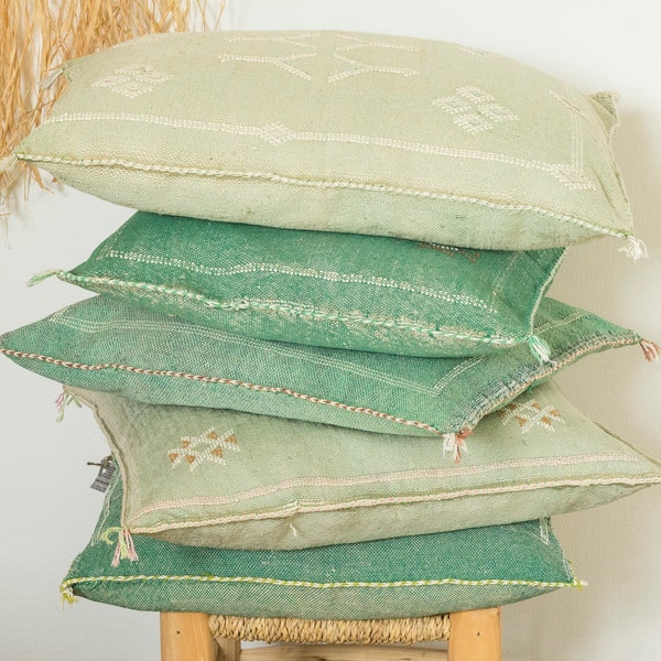 Green Cactus Silk Pillow, Sabra Pillow, Moroccan Pillow, Boho Throw Pillow, Boho Cushion, Berber Cushion