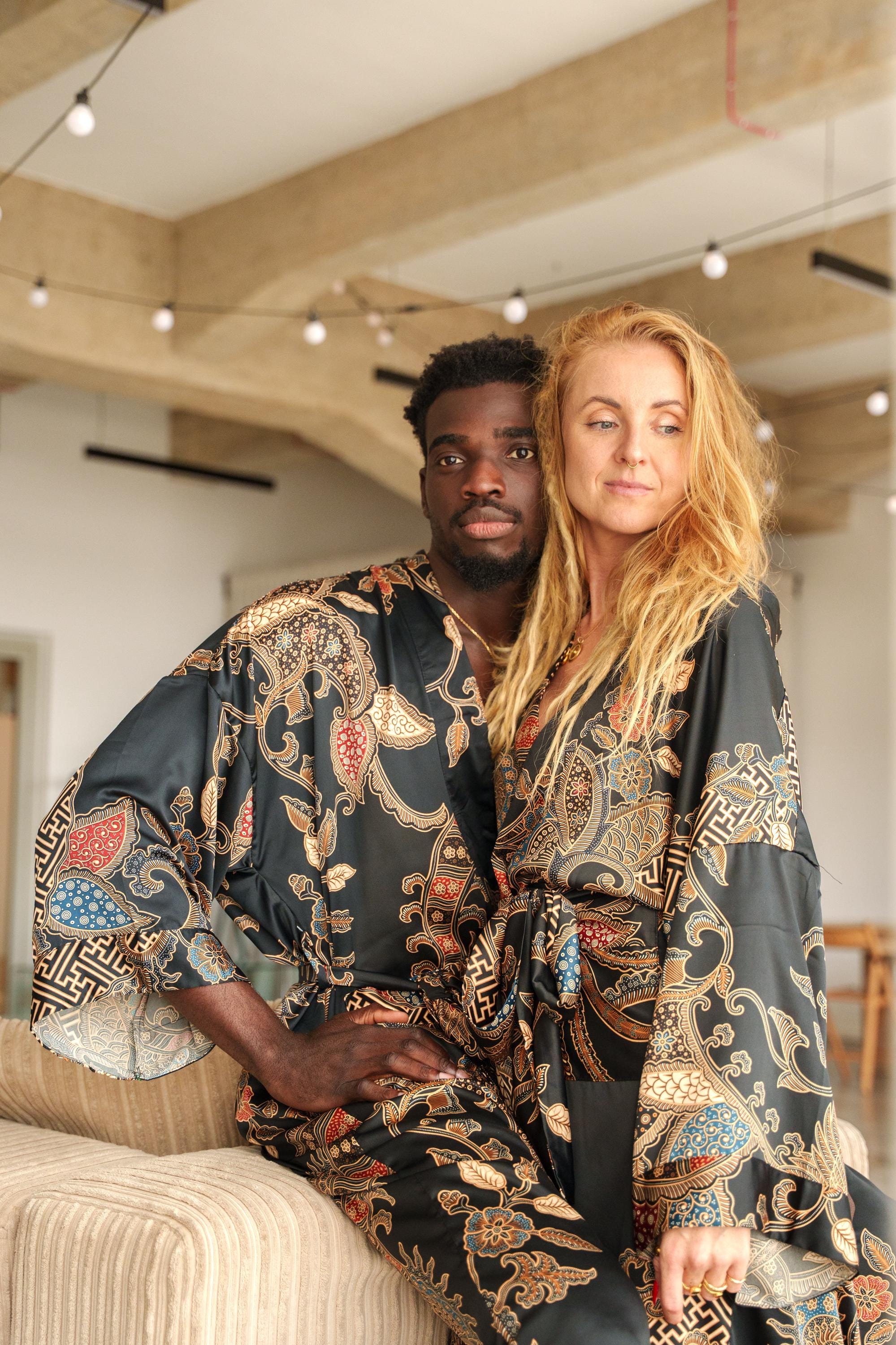 Kimono Robe Set of 2, Long Dressing Gown, Honeymoon Robe, Luxury Resort ...