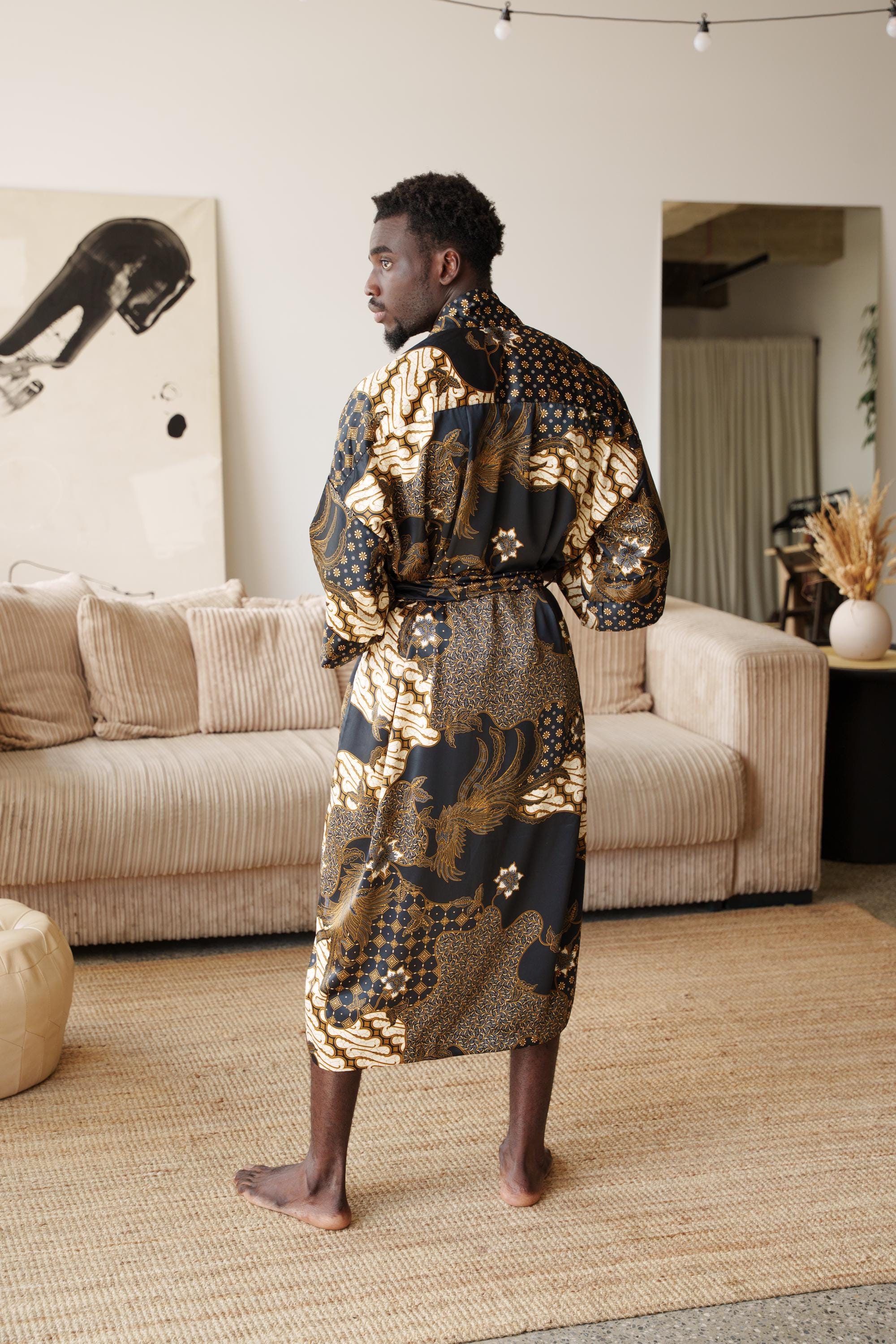 black and gold kimono dress Black Short Silk Kimono Dress
