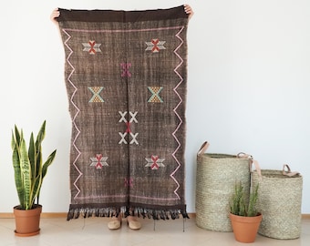 Brown Moroccan Rug / Cactus Silk Rug / Wall Tapestry Rug / Moroccan Area Rug
