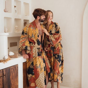 couples matching Silk Kimono Robes with Pockets handmade in bali