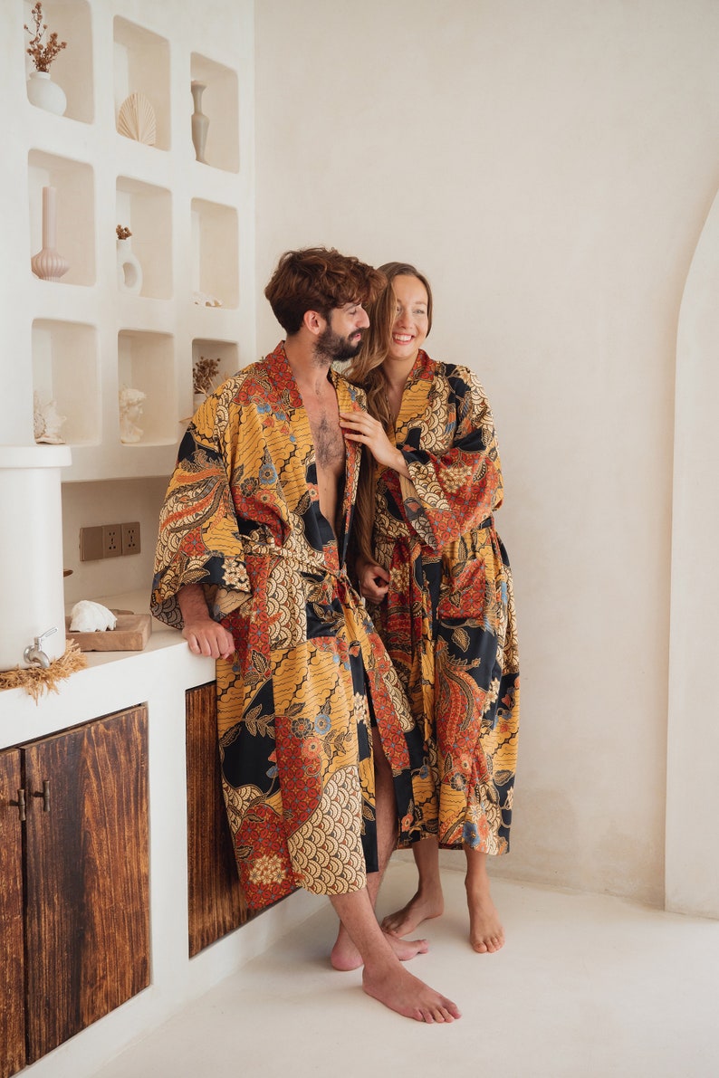 couples matching Silk Kimono Robes with Pockets handmade in bali