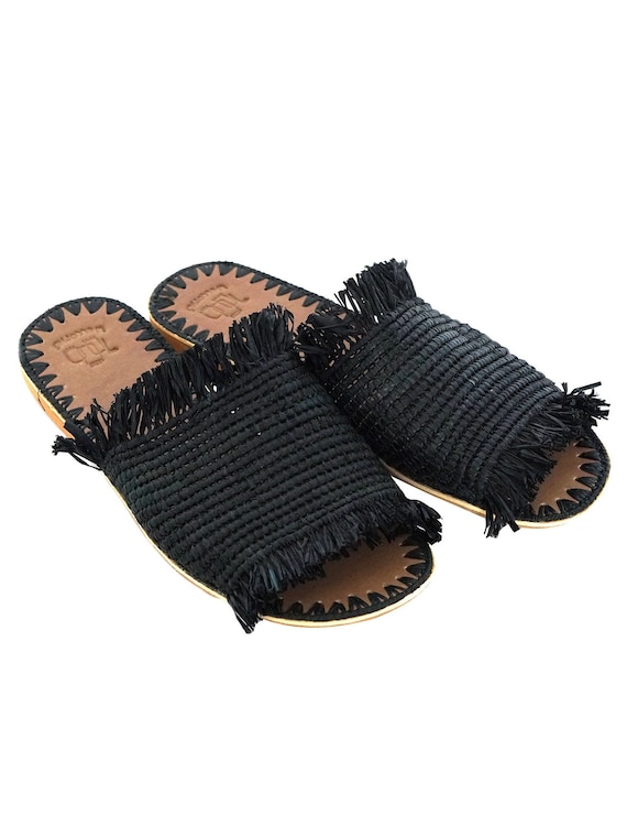 black raffia sandals