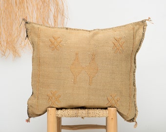 Olive Brown Cactus Silk Pillow / Sabra Pillow / Moroccan Pillow / Boho Throw Pillow / Decorative Pillow / Berber Cushion 17"x22" / No.354