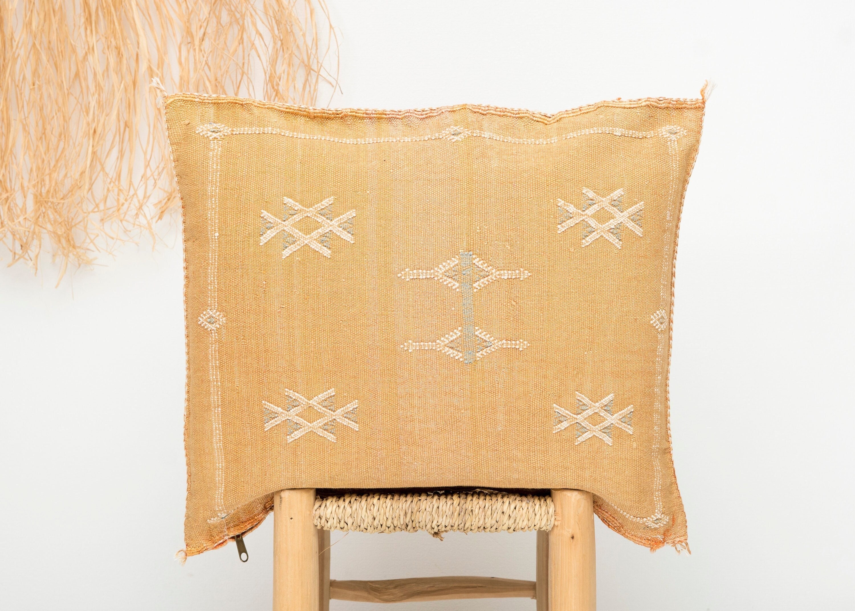 oreiller lombaire en soie de cactus orange clair/oreiller marocain coussin boho lit décoratif berbère no.323