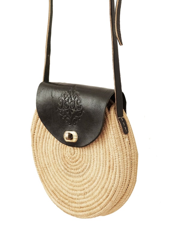 raffia and leather bag