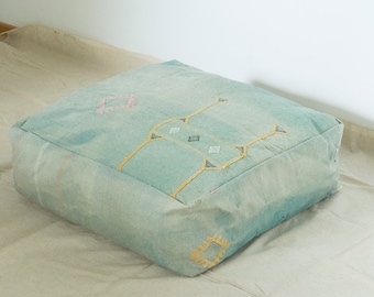 Moroccan Pouf - Floor Pillow - Cactus Silk Pouf -    - Square Pouf -  Kilim Floor Cushion - Boho Decor No.116