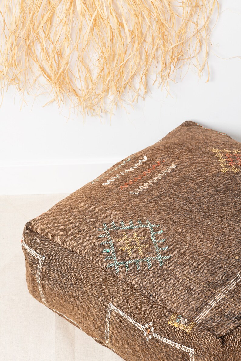 Brown Cactus Silk Pouf Moroccan Pouf Floor Pillow Boho Kilim Pouf Moroccan Floor Cushion No.119 image 4