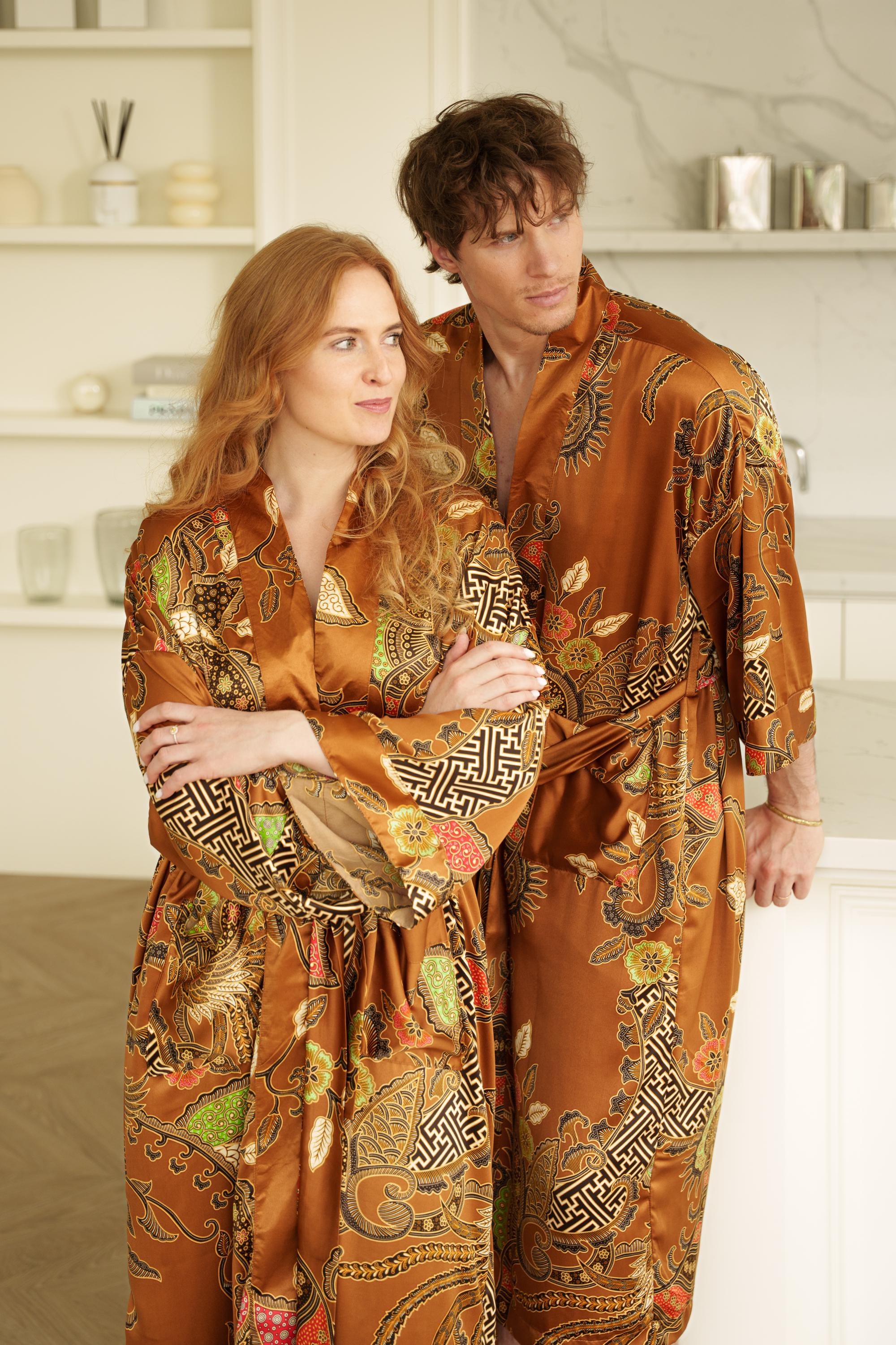 Golden Satin Kimono Robe – Long Dressing Gown From Bali, Luxury ...