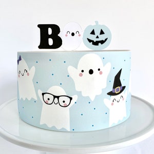 Blue Halloween Ghosts Edible Cake Wrap or Cute Little Boo Cake Topper