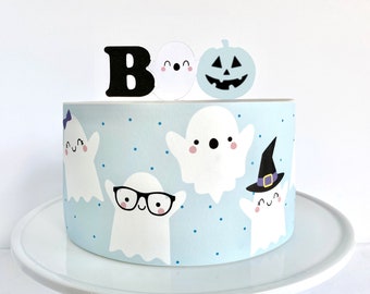 Blue Halloween Ghosts Edible Cake Wrap or 'Boo' Cake Topper