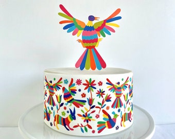 Envoltura para pastel de fiesta mexicana: adorno comestible de pájaro otomí